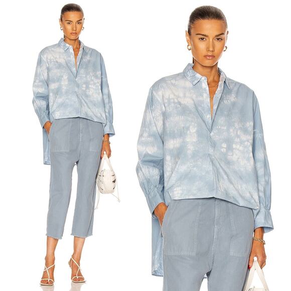 NWT NILI LOTAN Ambrose Tunic Top Blue White Size XS Crinkled Light Blue Tie‎ Dye - Picture 3 of 16